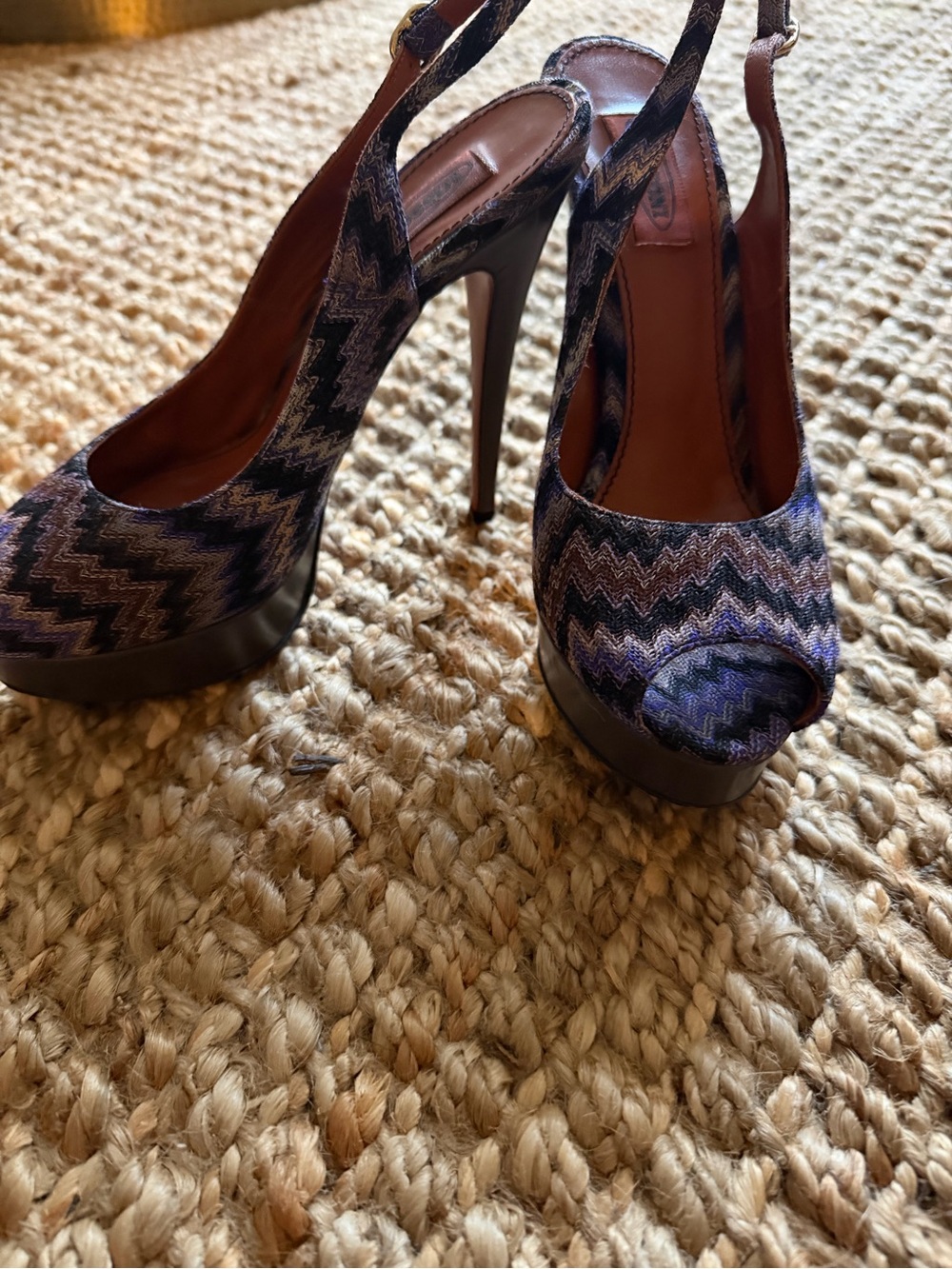 Missoni Purple Multi-Zigzag Slingback Peep-Toe Heels